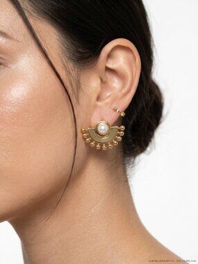 Missoma Gold Fan Stud Earrings with Pearl & Beaded Detail Zenyu